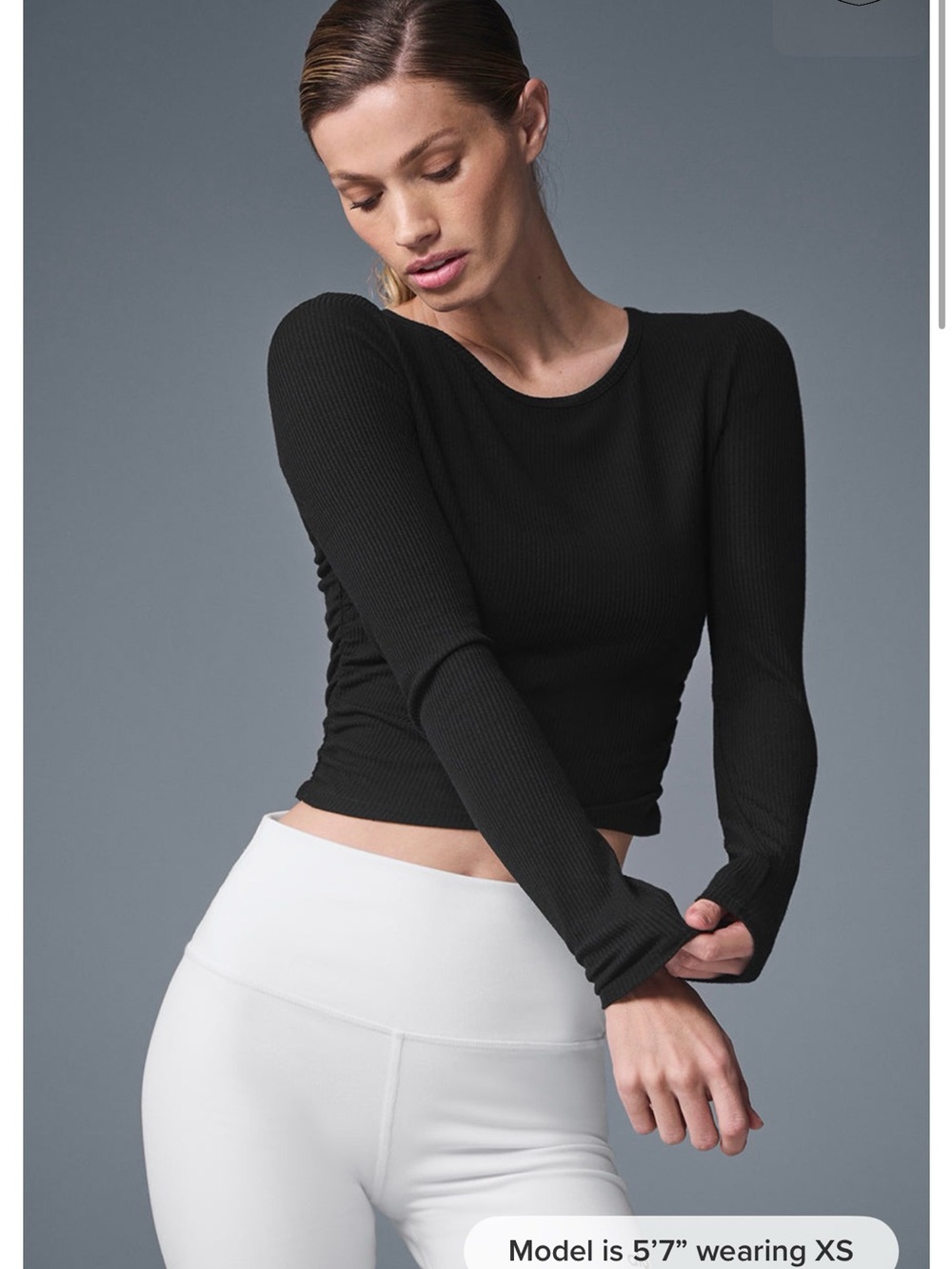 ALO Yoga Black Ribbed Long-Sleeve Crop Top